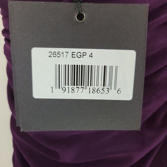 New MAC DUGGAL (4) 26517 Purple (Eggplant) Fold-over Off-the-Shoulder Slit Gown - Picture 14 of 16